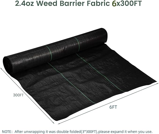 Driveway Fabric 2.4 OZ 6 x 300 FT Landscape Barrier Fabric Weed Barrier Fabric Heavy Duty for Flower Bed Driveway and Greenhouse