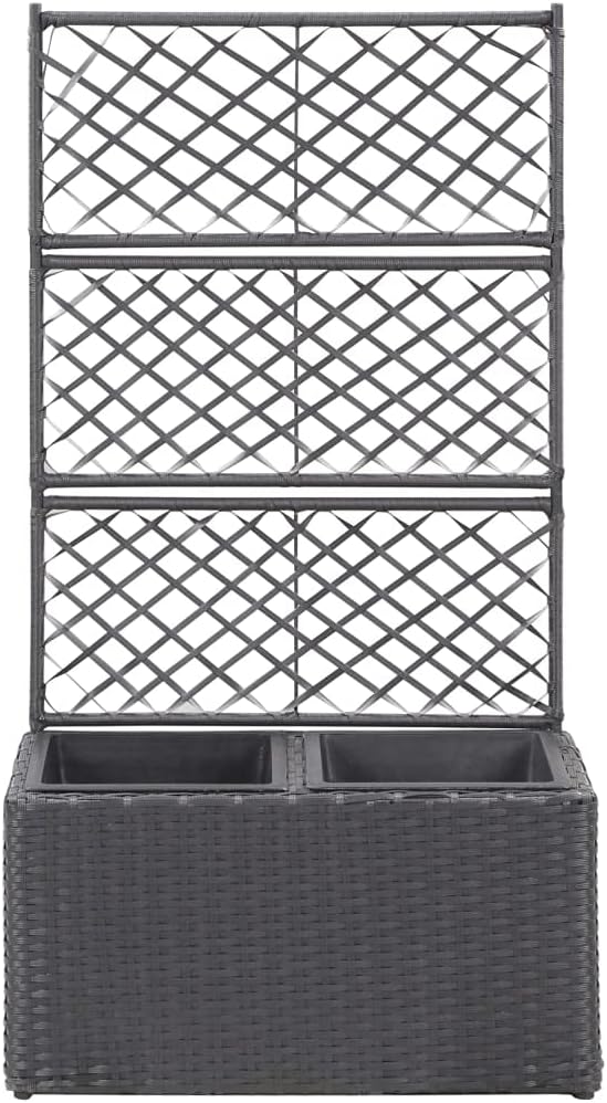 shubiao Trellis Raised Bed with 2 PotsRaised Garden Bed Garden Trellis Patio Planters Outdoor Screen Freestanding 22.8x11.8x42.1 Poly Rattan Black