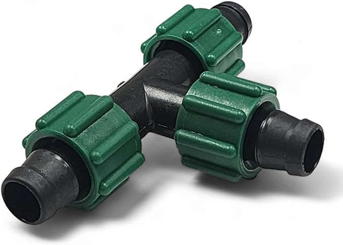 USA MADE - PREMIUM Drip Tape Irrigation Tubing 3 WAY TEE 25 Pack Connector (5/8 or .625 - .645 ID) Universal Perma-Loc Connector Barbed Locking Fitting - Fits All Brands 16mm Drip Tape AG Tubing