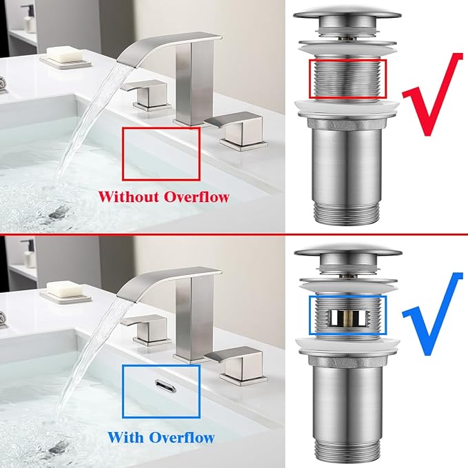 RANDOM Brushed Nickel Brass Bottle P Trap with Pop Up Drain Stopper With Overflow11.81″ Slip Joint Extension Tube Adjustable Bathroom Basin Sink Drain Kit 1 1/4.RD83888BN-L-S6