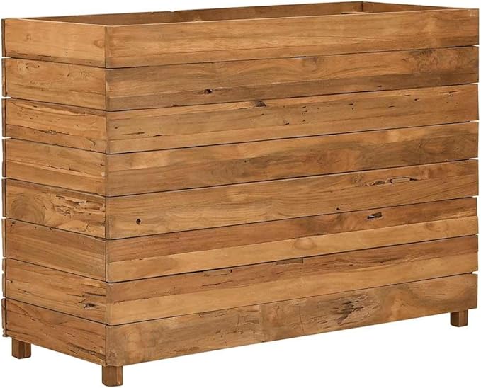 vidaXL Planter Flower Box - Recycled Teak Raised Bed with Adjustable Steel Rack for Patio/Garden