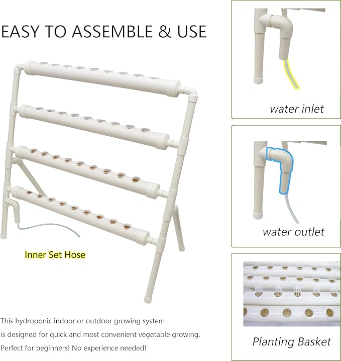 INTBUYING Hydroponics Growing System 36 Holes 4 Pipes 4 Layer Plant Site Grow Kit Hydroponics Gardending System Ladder Style Inner Set Hose with Water Pump Nest Basket and Sponge