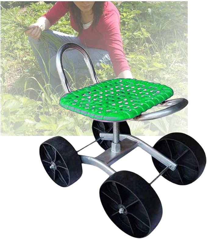 Garden Stool with Wheels2/3/4 Wheels Gardening Helper Adjustable Height 22-36cm Can Bearing 150kgfor Outdoor Lawn Yard(Green4 Wheels)