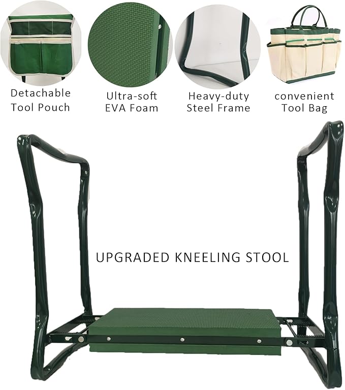 Garden Kneeler and Seat Heavy Duty - Foldable Kneeling Stool with Large Tool Pouch &amp Storage Bag Space-Saving Ideal Gift for Gardeners Seniors &amp Parents