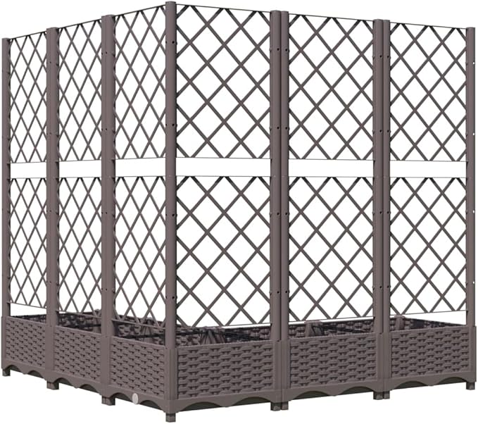 vidaXL Garden Planter with Trellis Brown Outdoor Polypropylene 47.2X47.2X47.8 in Perfect for Climbing Plants Matte Finish Ideal for Balconies Patios and Gardens Raised Bed Flower Box Plant Pot