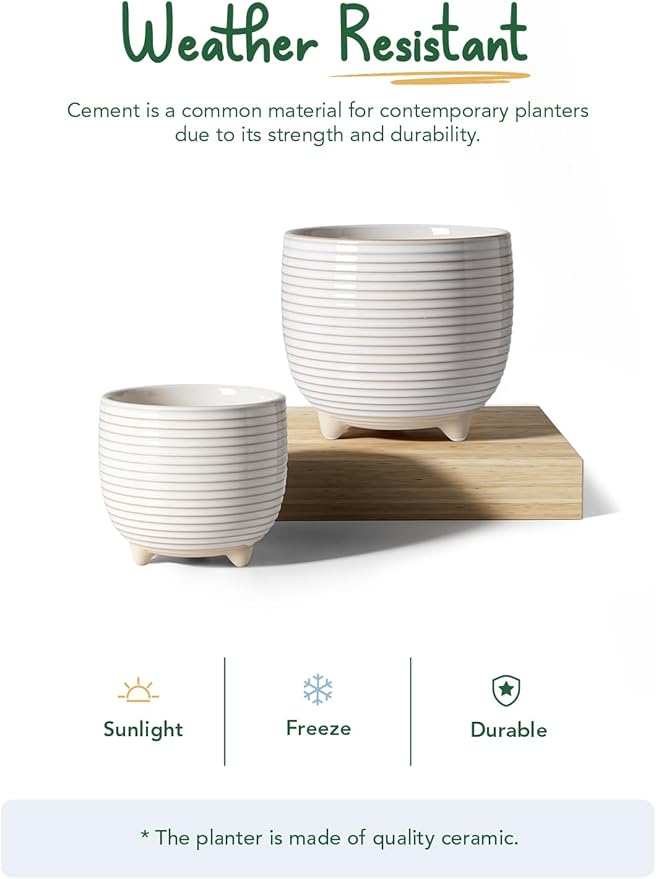LE TAUCI Ceramic Plant Pots 5.1 + 6.4 Inch Footed Pots for Plants Modern Flower Pots for Home and Office Indoor Planters with Drainage Reactive Glaze White