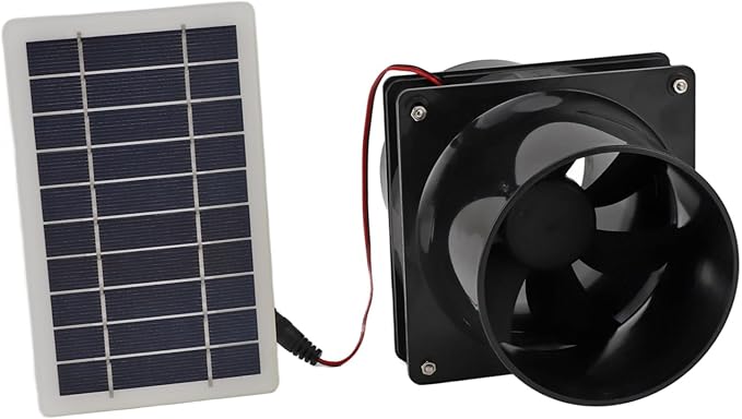 Yosoo Health Gear Solar Powered Exhaust Fan Round Pipe Exhaust Fan with Solar Panel Kit ABS Solar Panel Ventilation Fan Kit for Pet House Chicken Coop RV Greenhouse 6in High Speed