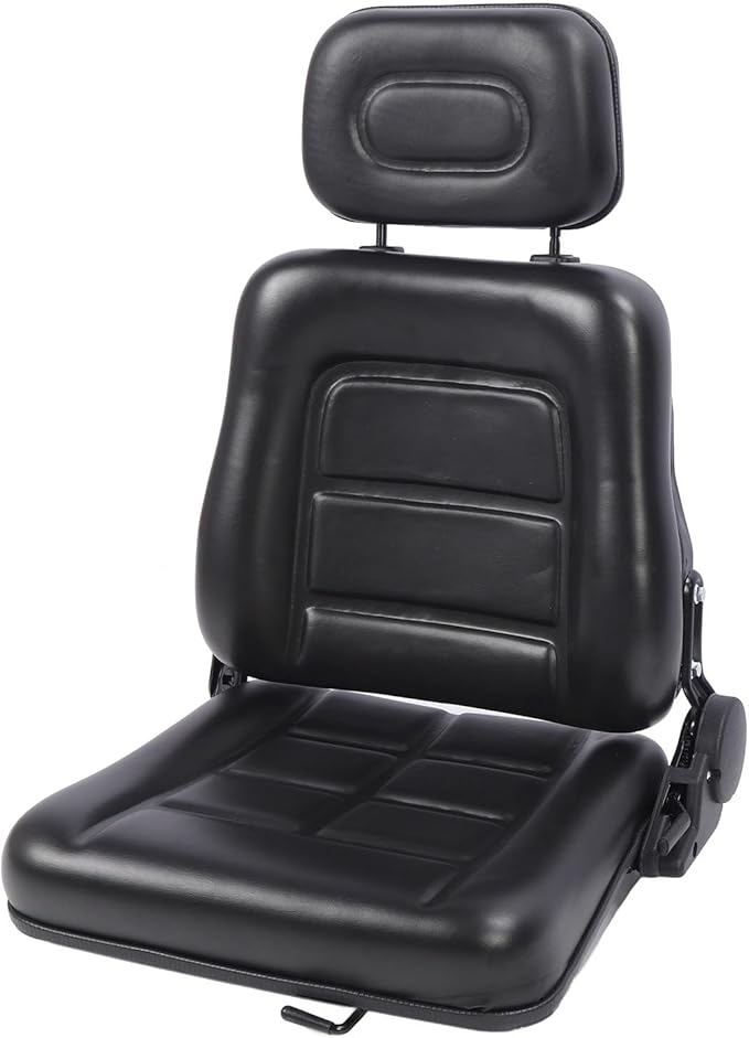 Generic Lawn Mower Fit for Seat Comfortable PVC Leather Universal Forklift Fit for Seat with Multi Angle Adjustment for Tractors Telehandler Backhoe Black (Without armrest)
