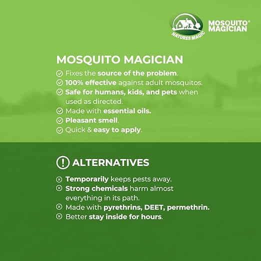 Mosquito Magician Ready to Use Liquid Solution – Kills Mosquitoes Fleas &amp Fire Ants – Use with Mosquito Foggers Sprayers &amp Misting Systems – Pet &amp Yard Safe for Lawns Patios Outdoors