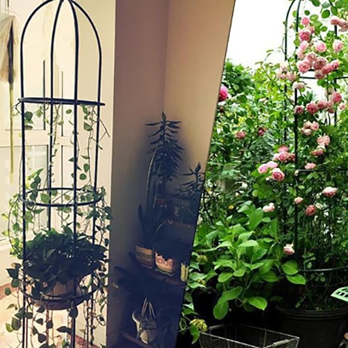 Tower Obelisk Garden Trellis for Climbing Plants Outdoor 45.3Inch 57Inch 69Inch Tall Rustproof Coated Metal Plant Support for Tomato Cucumber Ivy Vines Rose Potted Plant Trellis ( Size : 10/25.4cm D