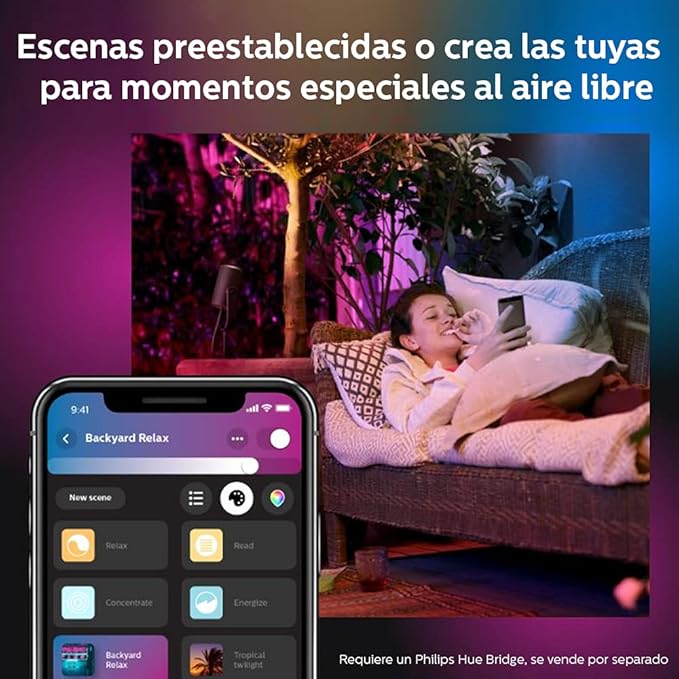 Philips Hue Lily White &amp Color Outdoor Spot Light Base kit (Hue Hub Required) 3 Spot Lights with Power Supply + Mount Works with Alexa HomeKit &amp Google Assistant
