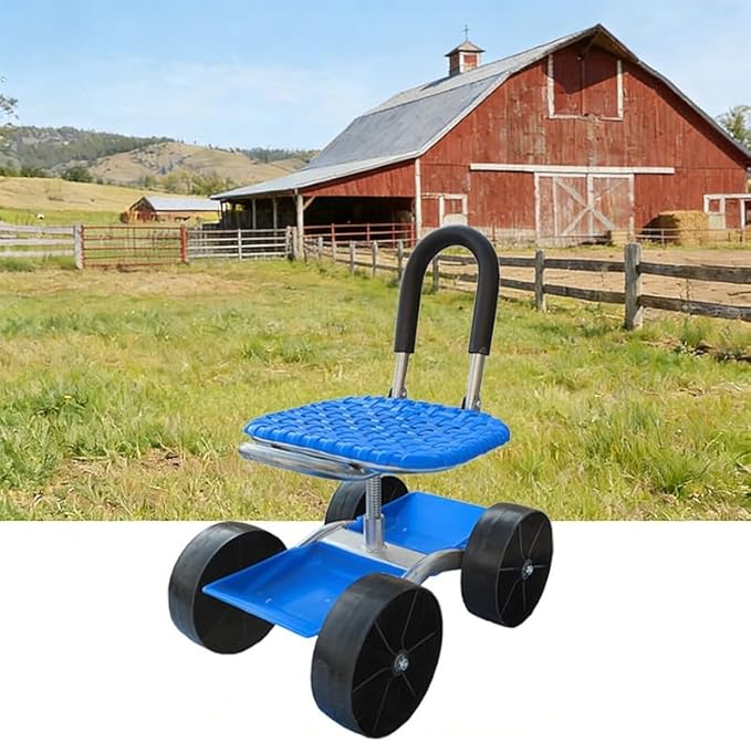 Garden Cart Rolling Workseat Rolling Stool with Wheels and Storage Shelf Foldable Garden Seat with 360° Rotating Seat Adjustable Height 23-35cm for Patio Lawn Yard(C)