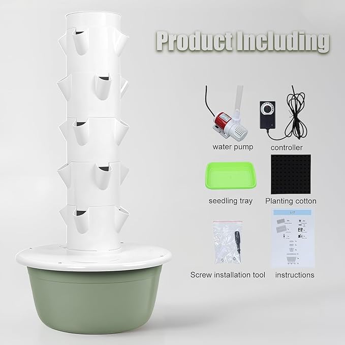 20/28/36 Pots Hydroponic Tower Aeroponic Tower Garden System with Tank Hydroponics Growing System Kit for Home Indoor Gardening System7 Layers