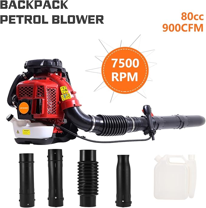 Leaf Blower Backpack Leaf Blower Gas Powered 2-Stroke Engine 900 CFM 2.3L Tank Leaf Blower 80CC Snow Blower Handheld Leaf Blower for Lawn Care Patio Orange Ship from USA Red
