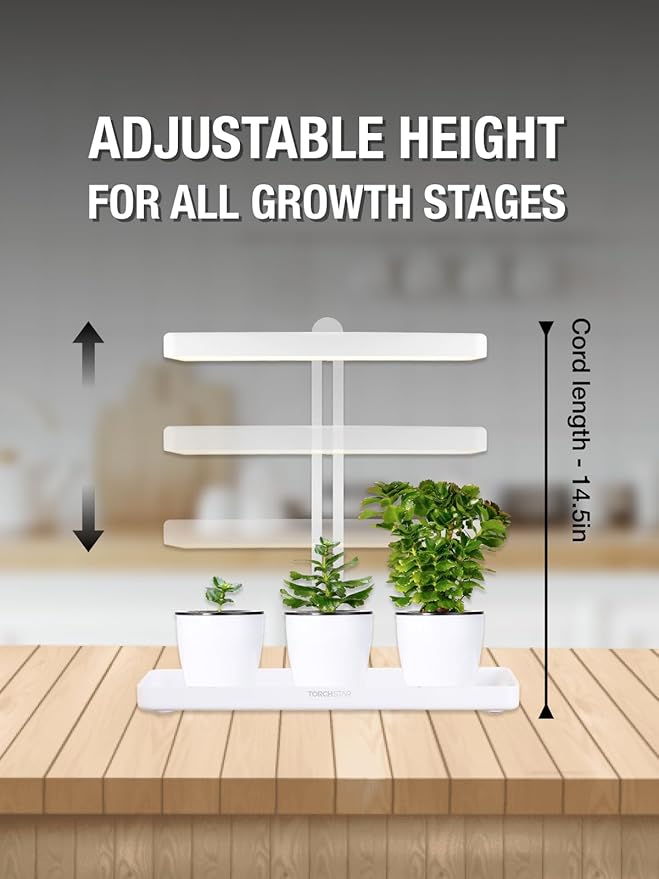 TORCHSTAR Indoor Herb Garden with LED Grow Light Height Adjustable 20W Growing System with Automatic Timer CRI 95+ Full Spectrum Plant Light for Seeds Vegetation Home White No Pots or Plants