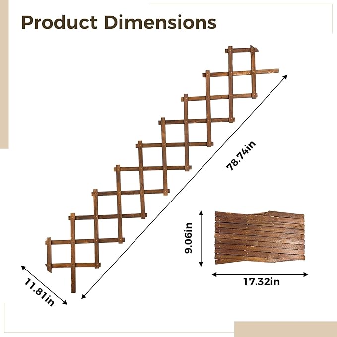 Expandable 78.2 In Wooden Trellis Plant Support Fence For Outdoor Vertical Rack 200 Cm Garden Trellis Climbing Plants Support Brown