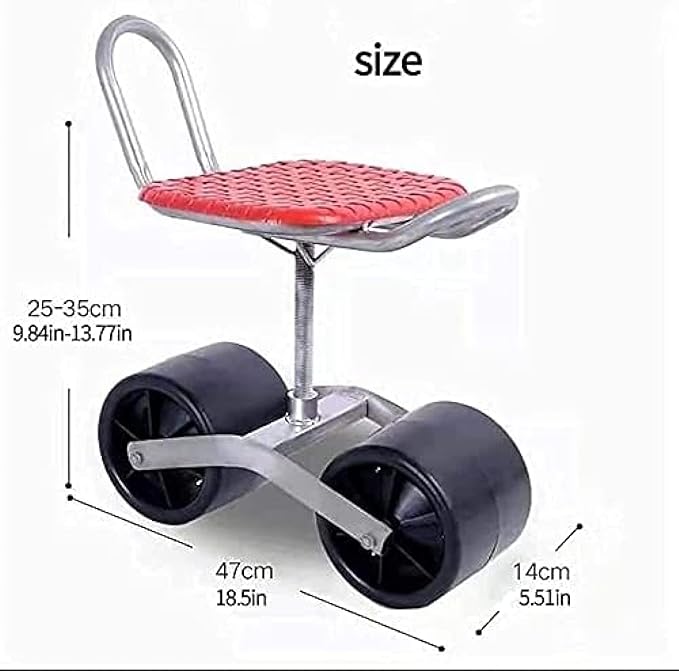 Garden Seat on Wheels Durable Garden Stool with Height-Adjustable Backrest Reduces Waist and Leg Pain 360 Degree Swivel for Weeding Gardening Lawn Care E