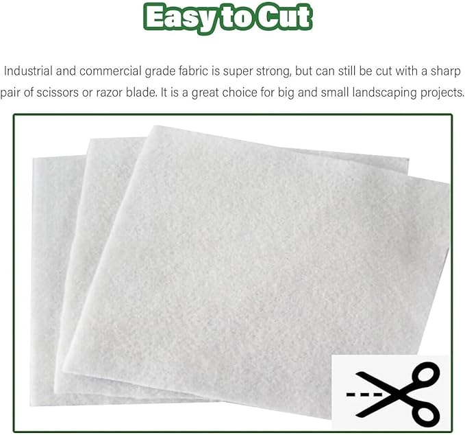 Non Woven Geotextile Fabric Double Punched for French Drains 7oz Garden Weed Barrier Block Stabilize Soil Landscape Fabric for Retaining Wall/Driveway/Construction Projects Water Permeability(White