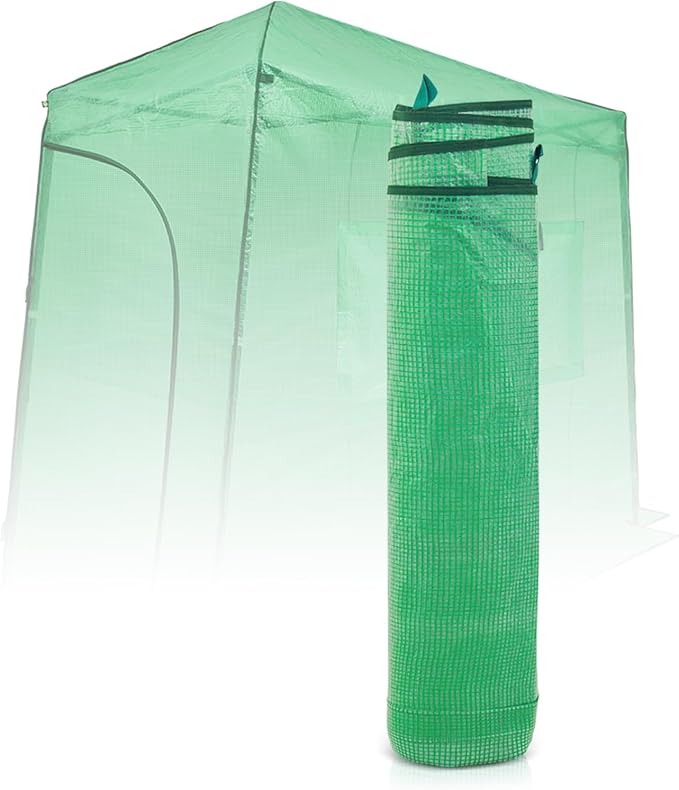 EAGLE PEAK Replacement Cover for 9x4 Portable Lean-to Greenhouse 2 Roll-Up Zipper Entry Doors and 1 Large Roll-Up Side Window (Frame Not Included) Green