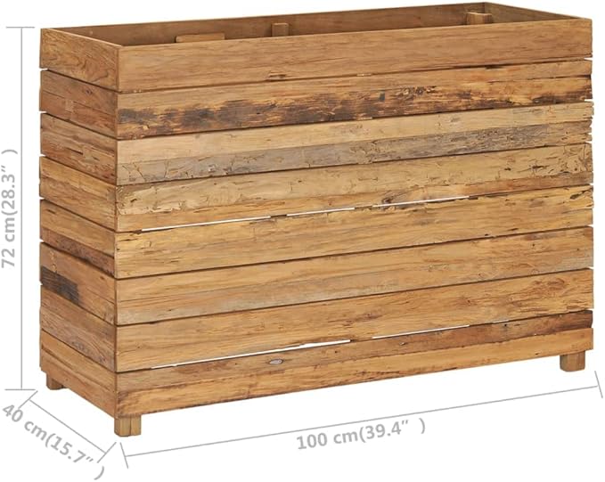 Raised Bed Recycled Teak Raised Planter with Wooden Legs and Steel Rack Bottom for Flowers Vegetables Weather Resistant Outdoor Planting Box Container 39.4x15.7x28.3 -AA