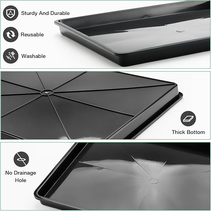 5 Pack Soil Blocking Trays(14x12x3) Plastic Flat Plant Tray for Holding or Collecting Drainage Water Elevated Microgreen Seed Starter Tray for Seed Germination (Black)