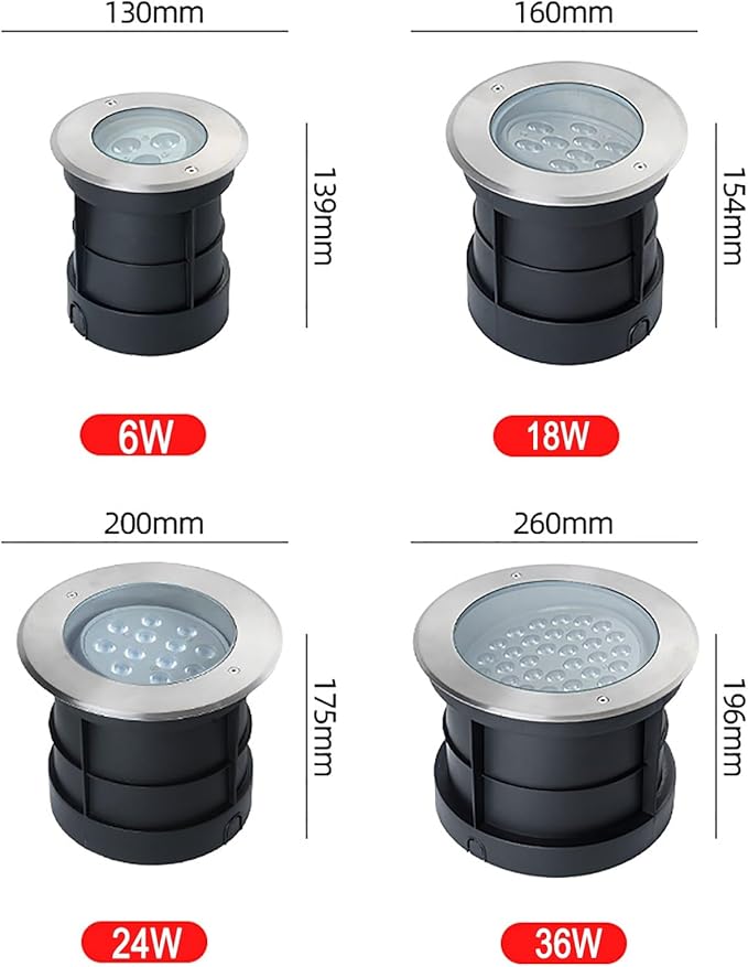 LED Buried Lights - Outdoor Landscape LightsRound Recessed 30° Polarized Ground Light IP67 Waterproof Adjustable Angle Optical Lens Spotlight Garden Floor LaRed-24W