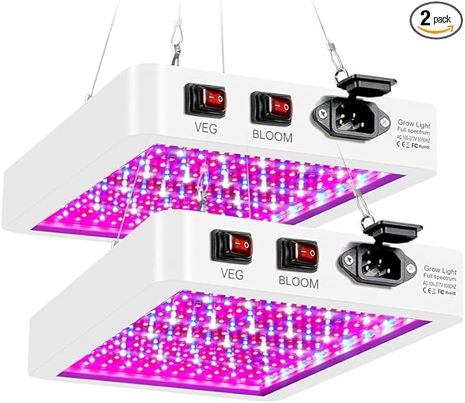 2Pcs 500W LED Indoor Planting Lamps 100-277V Seeds Hydroponic Lights Veg/Bloom Modes Dimmable UV/IR Succulent Cultivate Lamp Greenhouse Tent Vege Fruits Flowers Potted Cactus Lighting US Plug