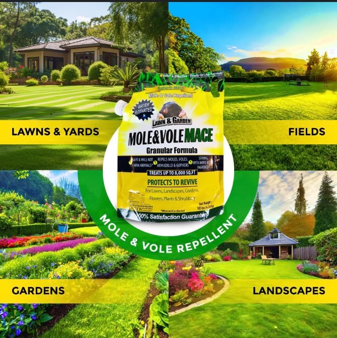 Nature’s MACE Mole and Vole MACE Mole Repellent for Lawns Vole Repellent for Outdoor Use Plant-Safe Castor Oil Granules 10 lb Bag