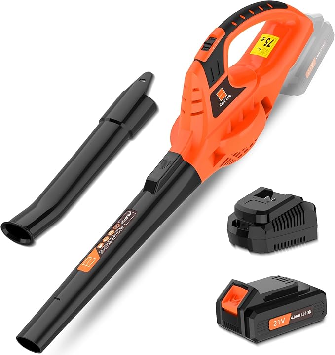 21V Leaf Blower Cordless | Handheld Electric Lightweight Blower with 4.0Ah Rechargeable Battery &amp Fast Charger | Adjustable Speeds Portable Design for Lawn Patio Yard Sidewalk Cleaning