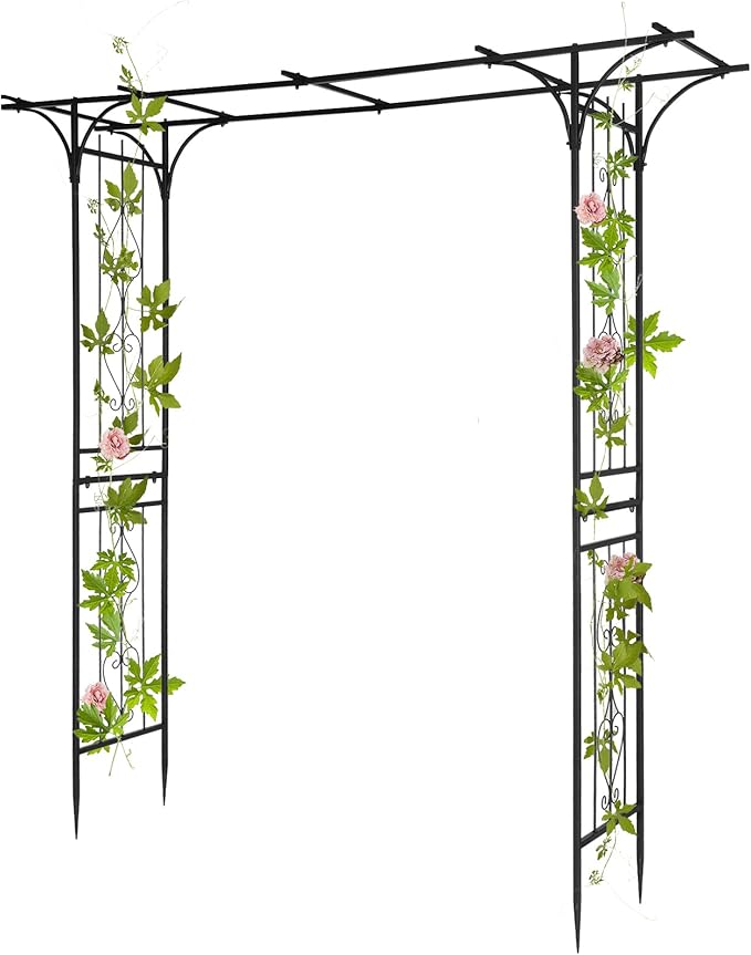7FT Metal Garden Arch Trellis Heavy Duty Metal Garden Arbor with Stakes for Climbing Plants Outdoor Patio Stable Trellis Arch for Wedding Ceremony Party 81 L x 16 W x 85 H Black 16mm