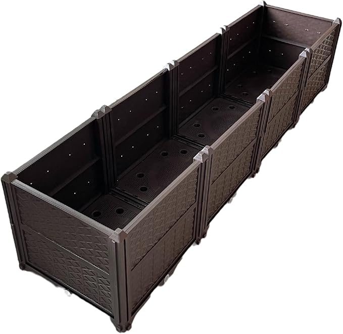Generic Rectangular Raised Garden Bed Kit Indoor Outdoor Plastic Planter Grow Box for Fresh Vegetables Herbs Flowers Succulents Brown 61.41'' x 15.35'' x 14.17''