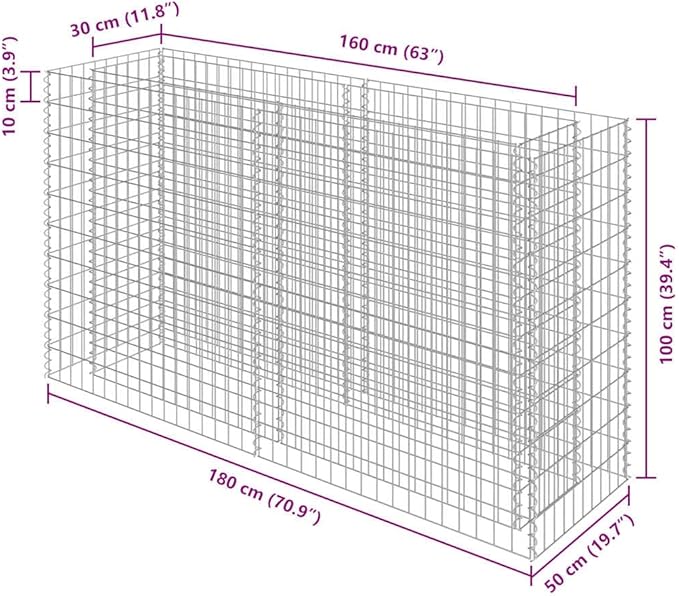 Gabion Raised Bed 70.9x70.9x39.4 in Silver Galvanized Steel Rectangular Planter Box Heavy Duty 3099 lbs Capacity Rustproof Outdoor Garden Fence for Backyard Patio Yard