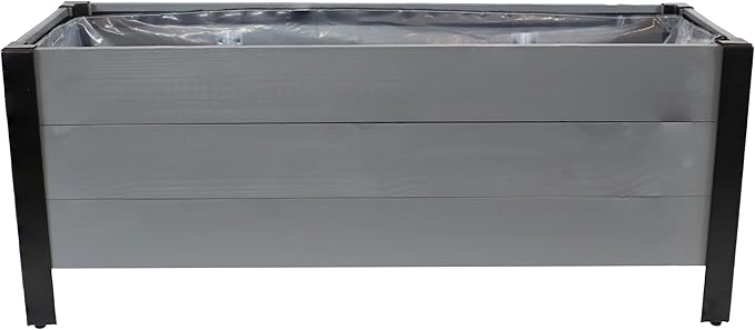 Sunnydaze Acacia Wood Rectangular Planter Box - 14.75 H Wooden Raised Garden Bed with Removable Polyethylene Planter Bag - Gray