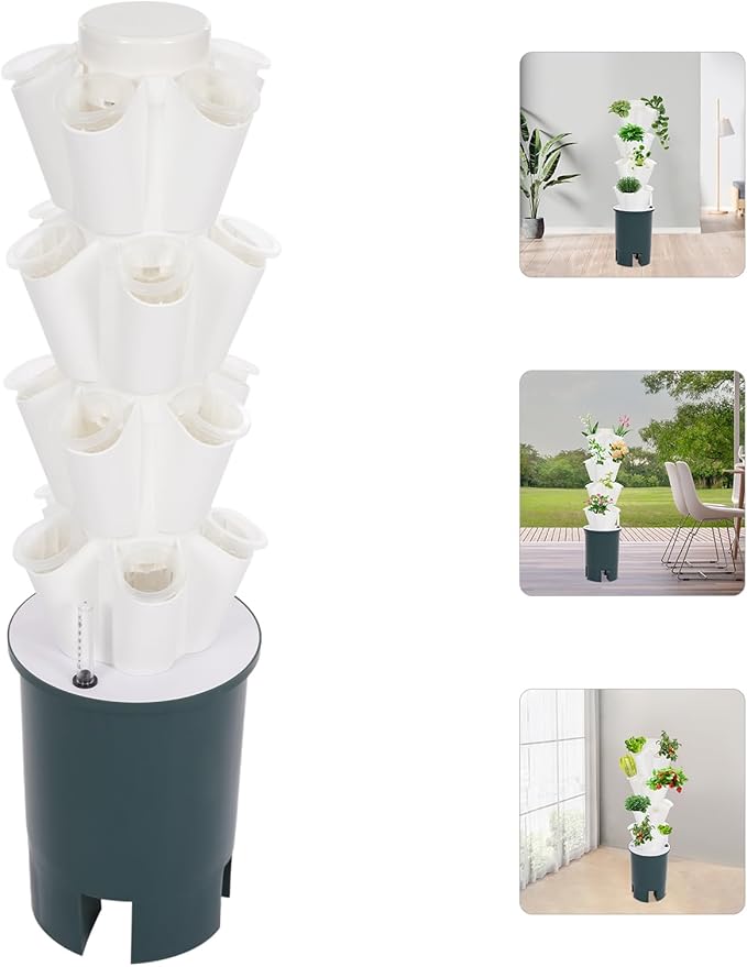 Hydroponic Growing Tower Set Vertical Vegetable Plant Tower w/Seedling Box Water Level Gauge &amp Fan Water Injection Design for Gardening Enthusiasts (20-Hole)