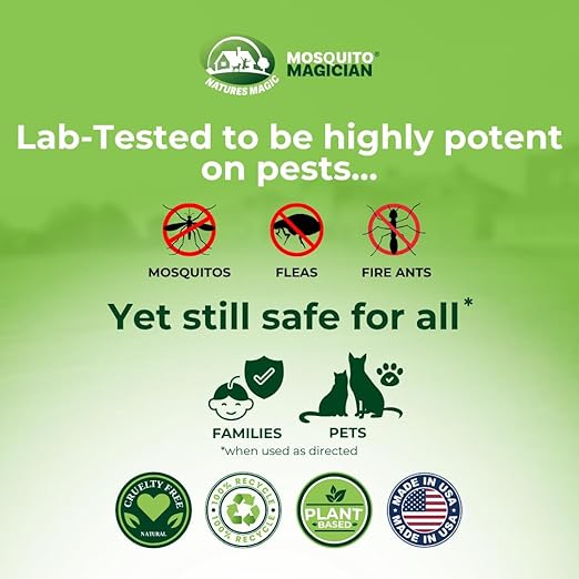 Mosquito Magician Liquid Concentrate Kills Mosquitoes Fleas &amp Fire Ants Yard Spray Treatment Safe for Pets Use with Sprayers Foggers &amp Misting Systems Outdoor Mosquito Repellent - 16 Fl