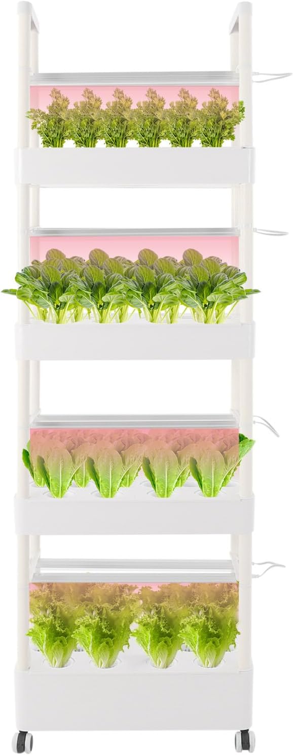 Hydroponics Growing System with LED Growth Lights and Water Pump 4 Layers Hydroponic Vegetable Growing Kit 56 Sites for Fruits Vegetables Herbs