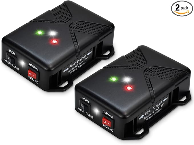 Ultrasonic Rodent Repellent for Car Engine - Battery Powered Under Hood Animal Repeller with Flashing Strobe Light Keeps Rats and Mice Away from Vehicle Automobile Truck Garage Attic Pack of 2