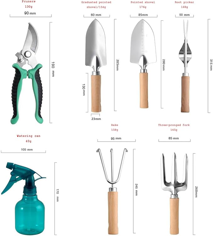 9 Pcs Garden Tools Set Premium Stainless Steel Wooden Handle Gardening Kit for Planting Digging Pruning with Durable BagBrown