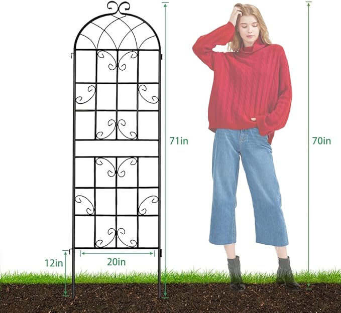 YOBAZAN 2 Pack 71x20in Garden Trellis Black Metal Coating Rustproof Easy to Install + Perfect for Supporting Climbing Plants Outdoor Roses Vines Flowers and Vegetables