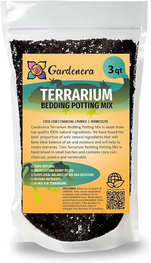 GARDENERA Terrarium Potting Soil Mix - Hand-Blended with Coco Coir Charcoal Pumice and Vermiculite - 3 QUARTS