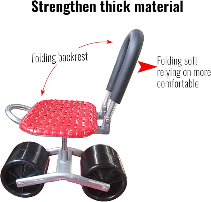 Aluminum Alloy Garden Cart Rolling Scooter Heavy Duty Garden Stool with Mobile Backrest Firm Iron Garden Cart Tool for Weeding Garden Lawn Care Outdoors