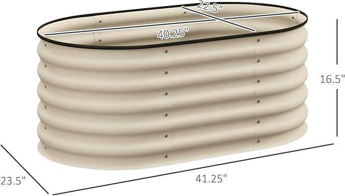 Outsunny 3.5' x 2' x 1.4' Galvanized Raised Garden Bed Kit Outdoor Metal Elevated Planter Box with Safety Edging Easy DIY Stock Tank for Growing Flowers Herbs &amp Vegetables Cream