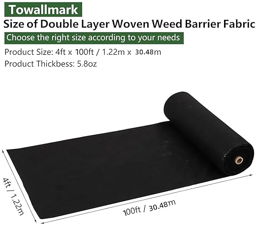 Heavy-Duty Woven Weed Barrier Fabric - 4ft x 100ft - Double Layer Design - Ground Cover for Garden Beds and Landscaping