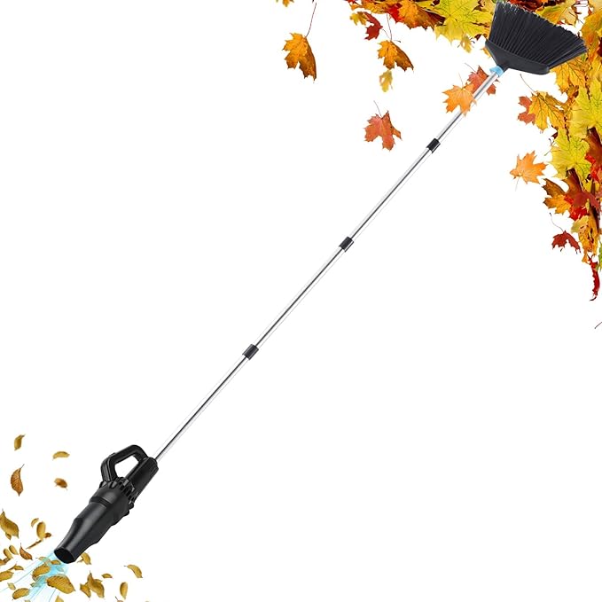 Outdoor Broom with Leaf Blower Small Cordless Leaf Blower with Long Handle Broom Lightweight Rechargeable Air Duster Broom Blower for Lawn Yard Patio Garden Balcony Car RV(Charger Included)
