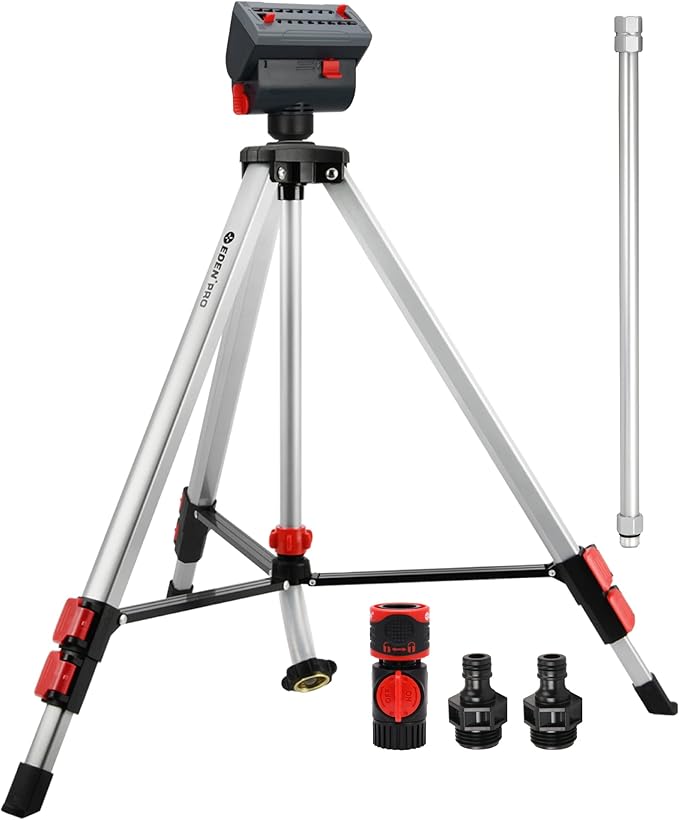 Eden 94154 PRO The Heaviest Weight Tripod (5.37 lbs) Adjustable 4-Way Mini Turbo Metal Oscillating Sprinkler W/Quick Connect Starter Set Covers up to 4069 sq. ft. Telescoping Tripod Style