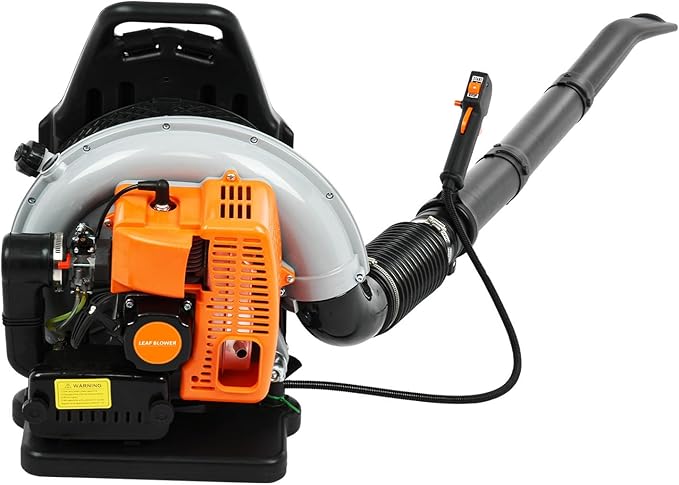 63CC Backpack Leaf Blower Gas Powered 3HP 2-Stroke Engine 665CFM High Velocity Air Cooling System Adjustable Backpack Blowers Gas for Lawn Garden Yard Snow Gutter Cleaning (Power Orange)