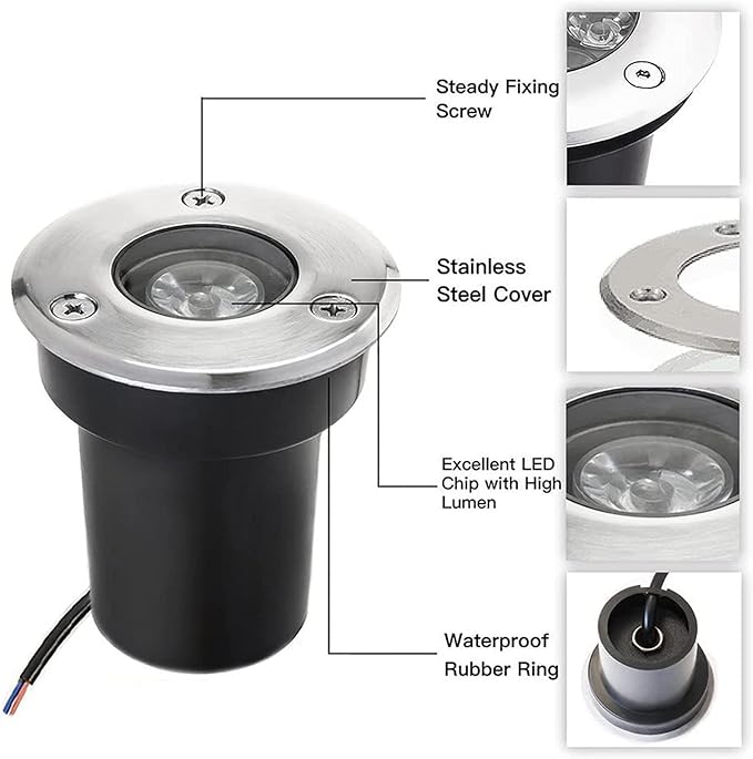 2 Pack LED Waterproof Inground Lights IP67 Landscape Lighting 3W Outdoor Garden Path Spotlights DC12V/24V Recessed Buried Lamps for Walkways (White 24V)