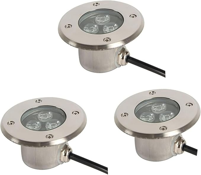 3PCS Recessed Ground Spotlight - 3W Outdoor Stainless Steel Landscape Lights Ultra Slim Submersible Fountain Lamp IP68 Waterproof Underwater Pond Led Spot Lights(Green12V) (Purple 220V)