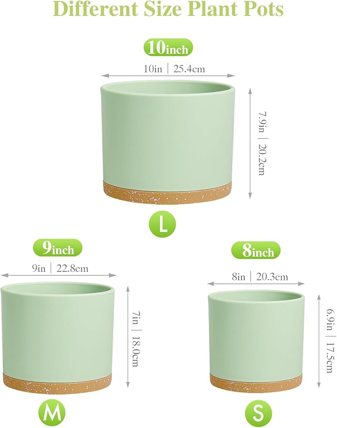 Large Plant Pots Set of 3 – 8 9 10 Indoor Flower Pots with Drainage Holes and Saucers Big Planters for Monstera Fiddle Leaf Fig Snake Plant – 5 Colors