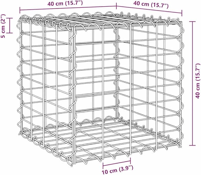 YAFF Silver Metal Gabion Raised Bed Cage 15.7x15.7x15.7 in Heavy-Duty Steel for Outdoor Garden and Terrace Planting